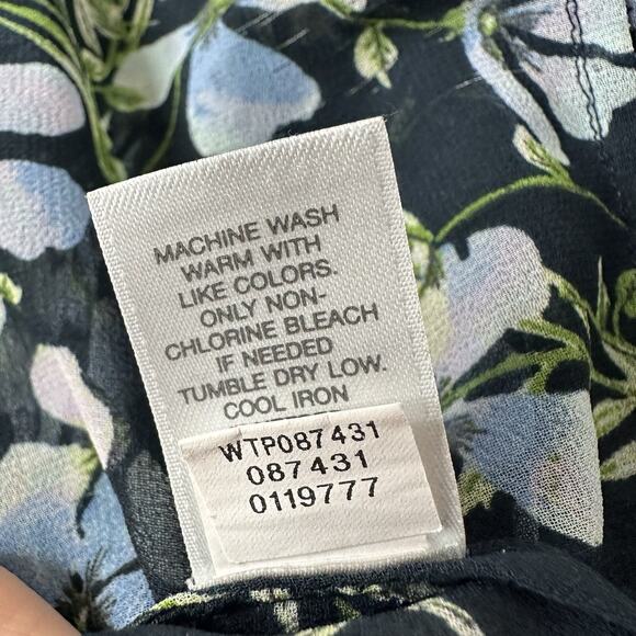 J Jill Blouse Womens Large Blue Floral Chiffon Breathable Sheer Cottage Navy Top - Picture 9 of 15